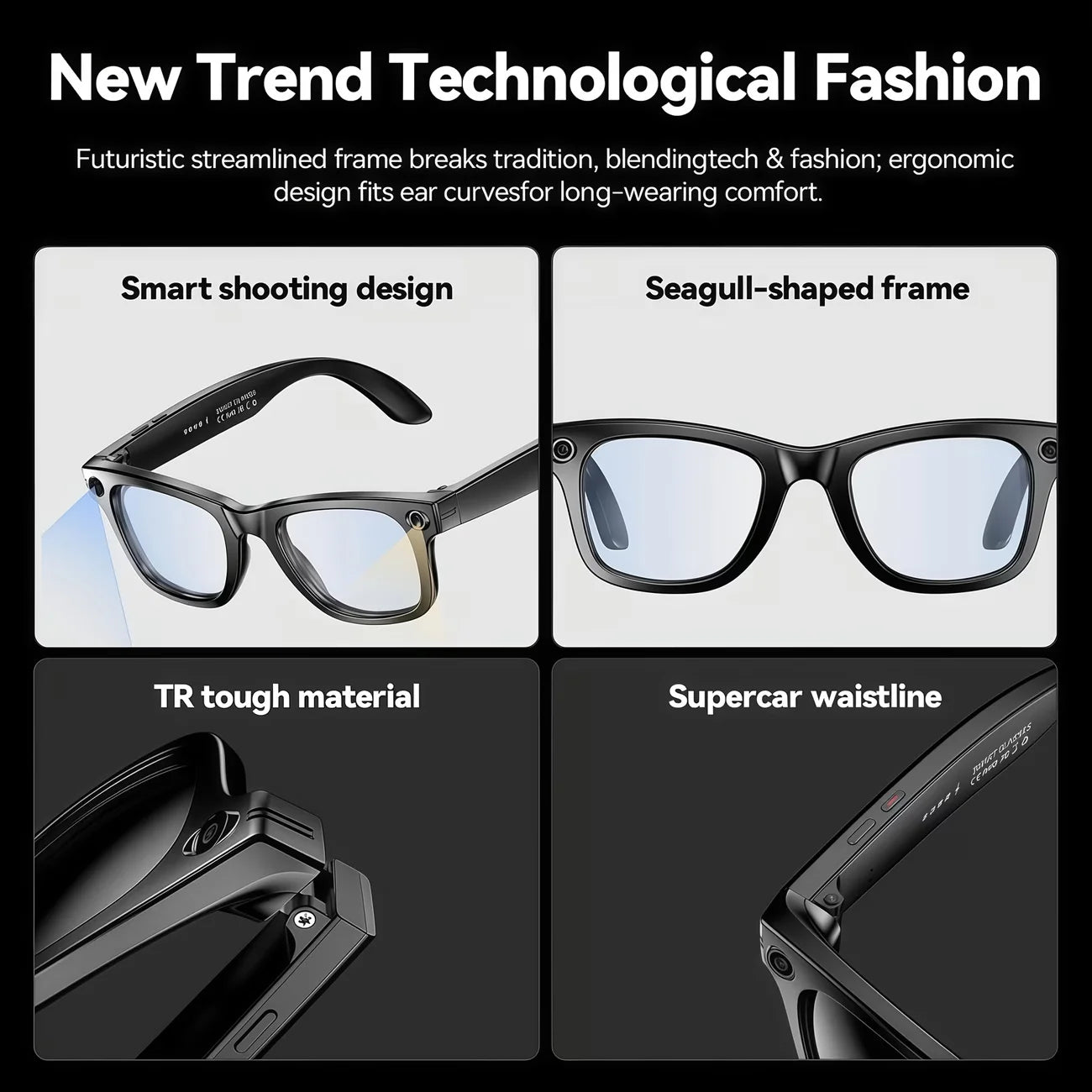 Giinova AI Smart Video Glasses 8MP Camera 4K Video