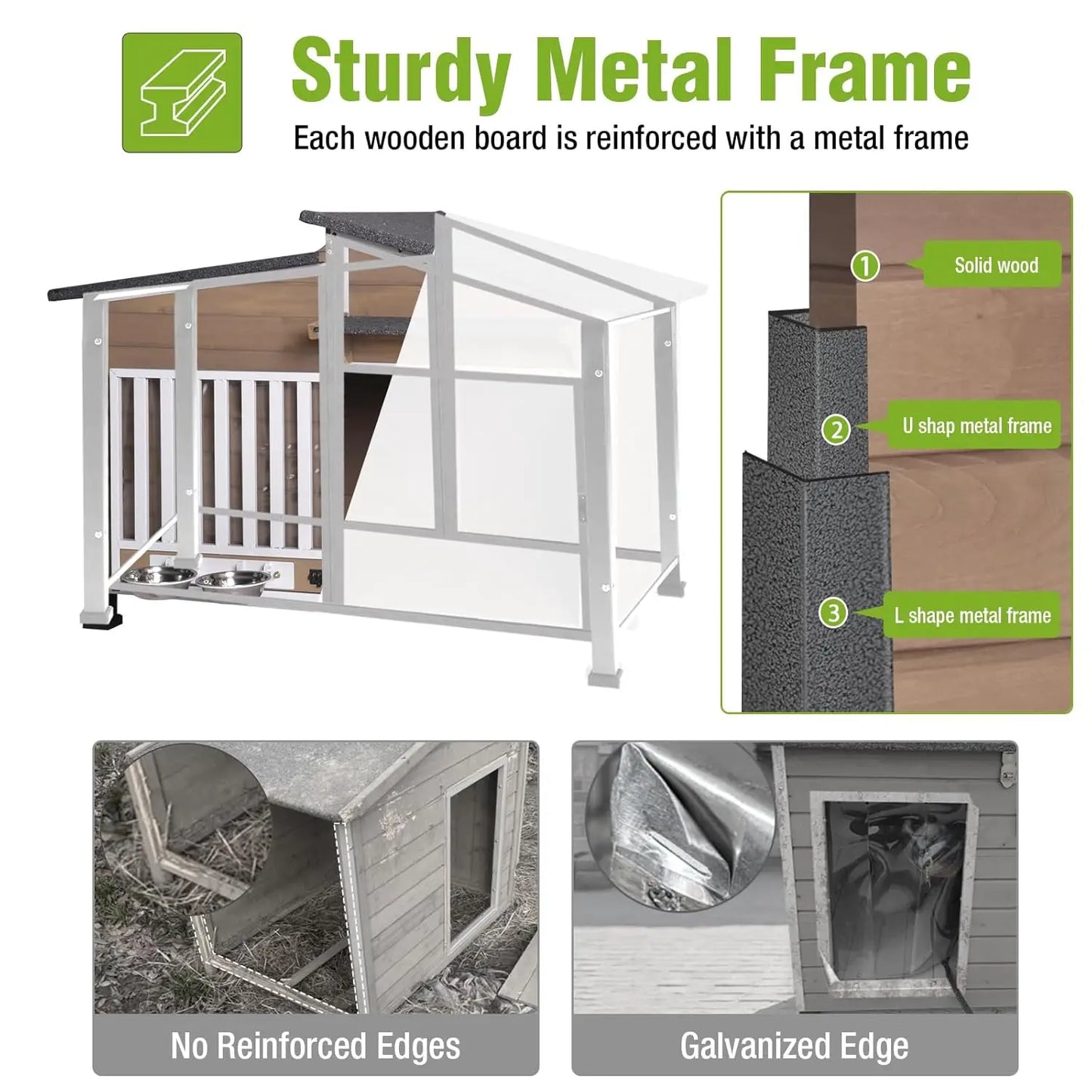 Insulated Heated Dog House With Pad Weatherproof Chew-Proof Metal Frame
