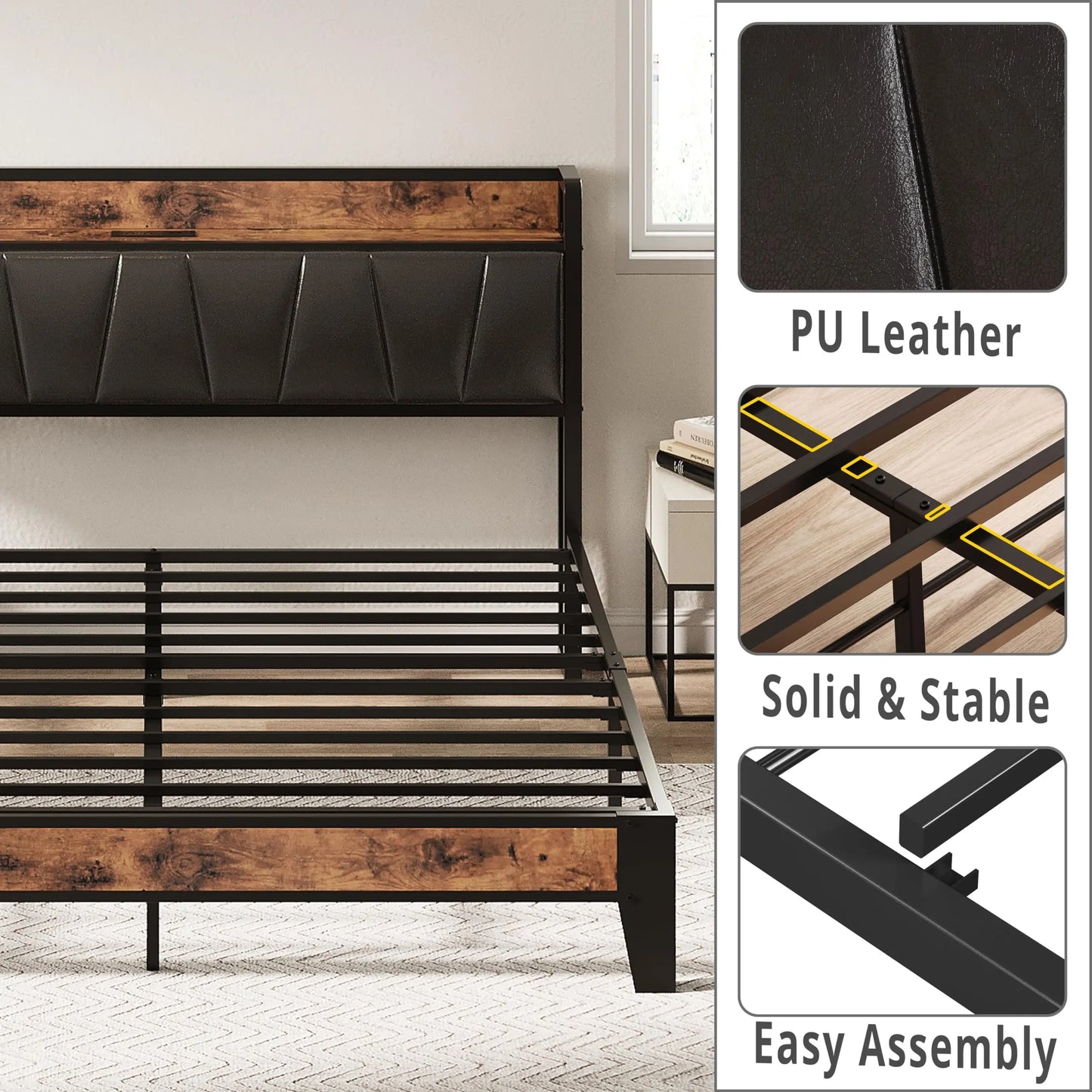LIKIMIO Bed Frame With Storage Headboard Charging Station