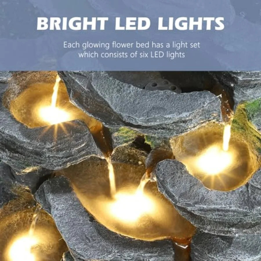 7 Tier Cascading Rock Water Fountain With LED Lights Outdoor