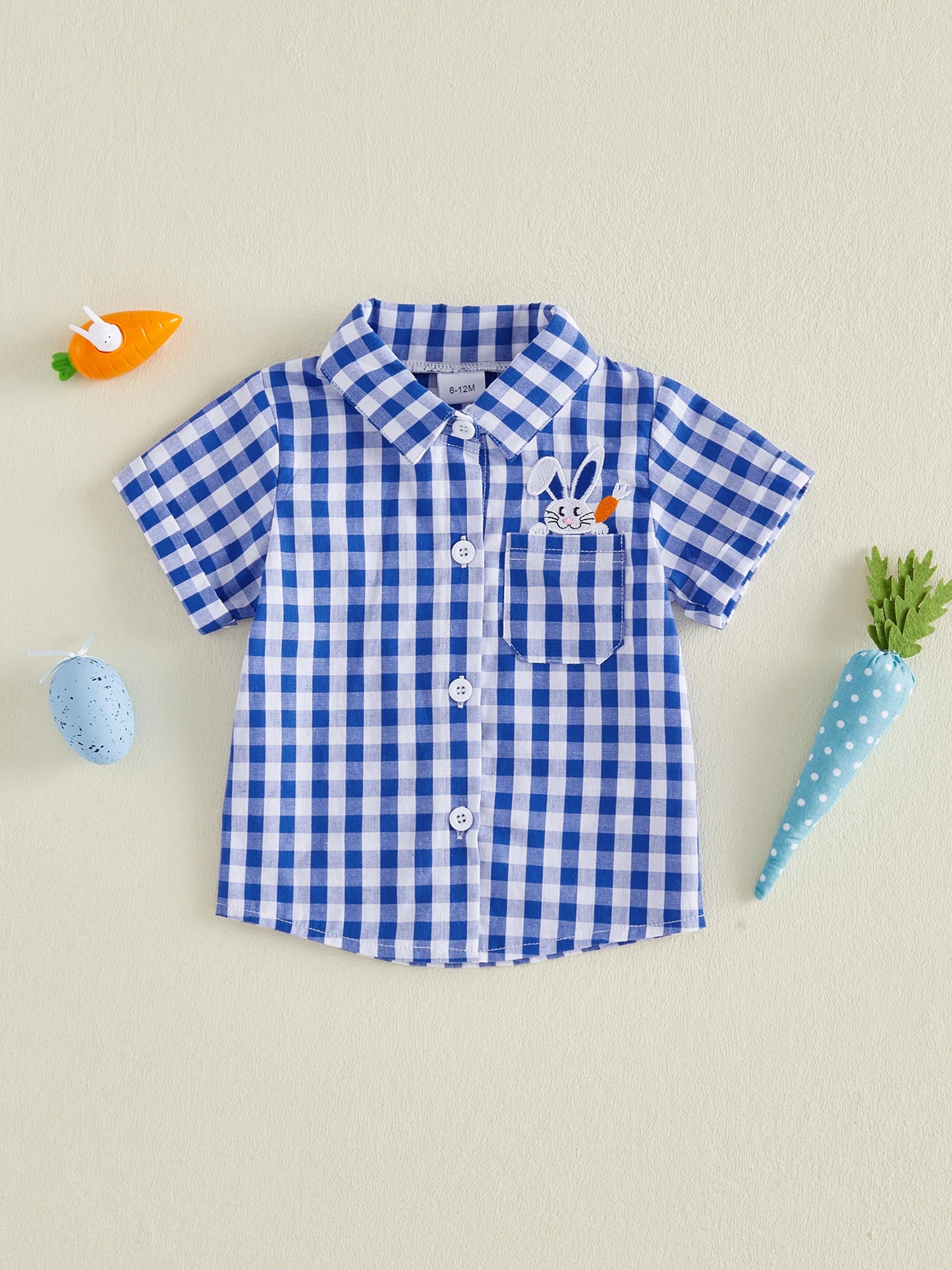 Toddler Easter Outfit Set With Bunny Embroidered Shirt And Plaid Shorts