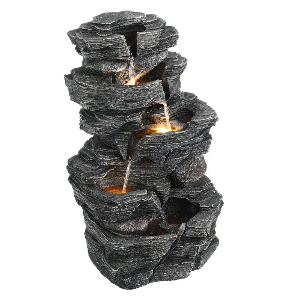 Rock Waterfall Garden Fountain With LED Light For Outdoor Decor