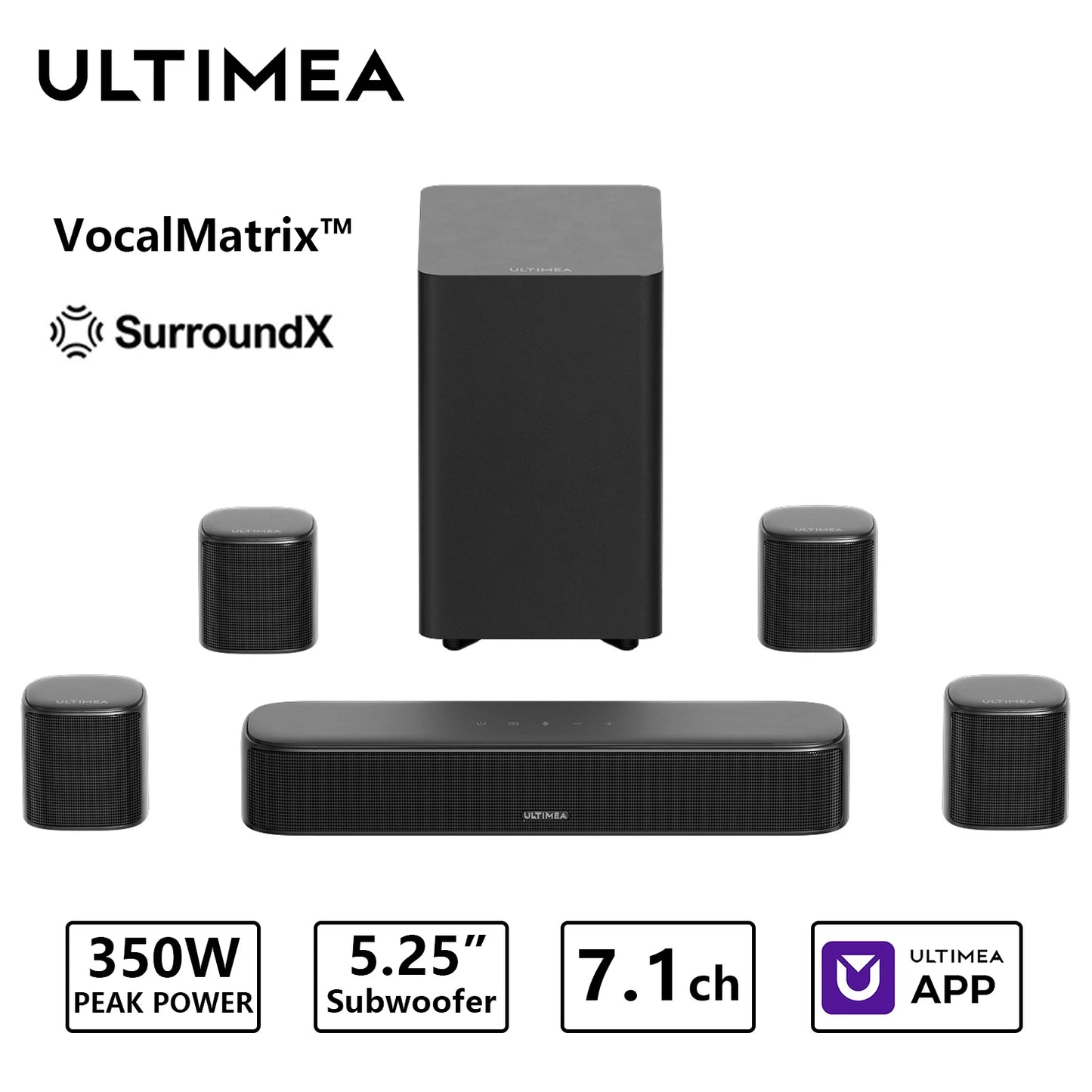 Ultimea 350W 7 1ch Virtual Surround Soundbar With Subwoofer