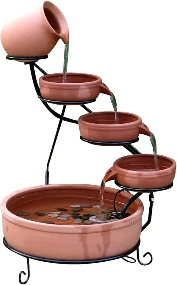 Cascade Ceramic Solar Water Fountain With Panel Pump Iron Frame