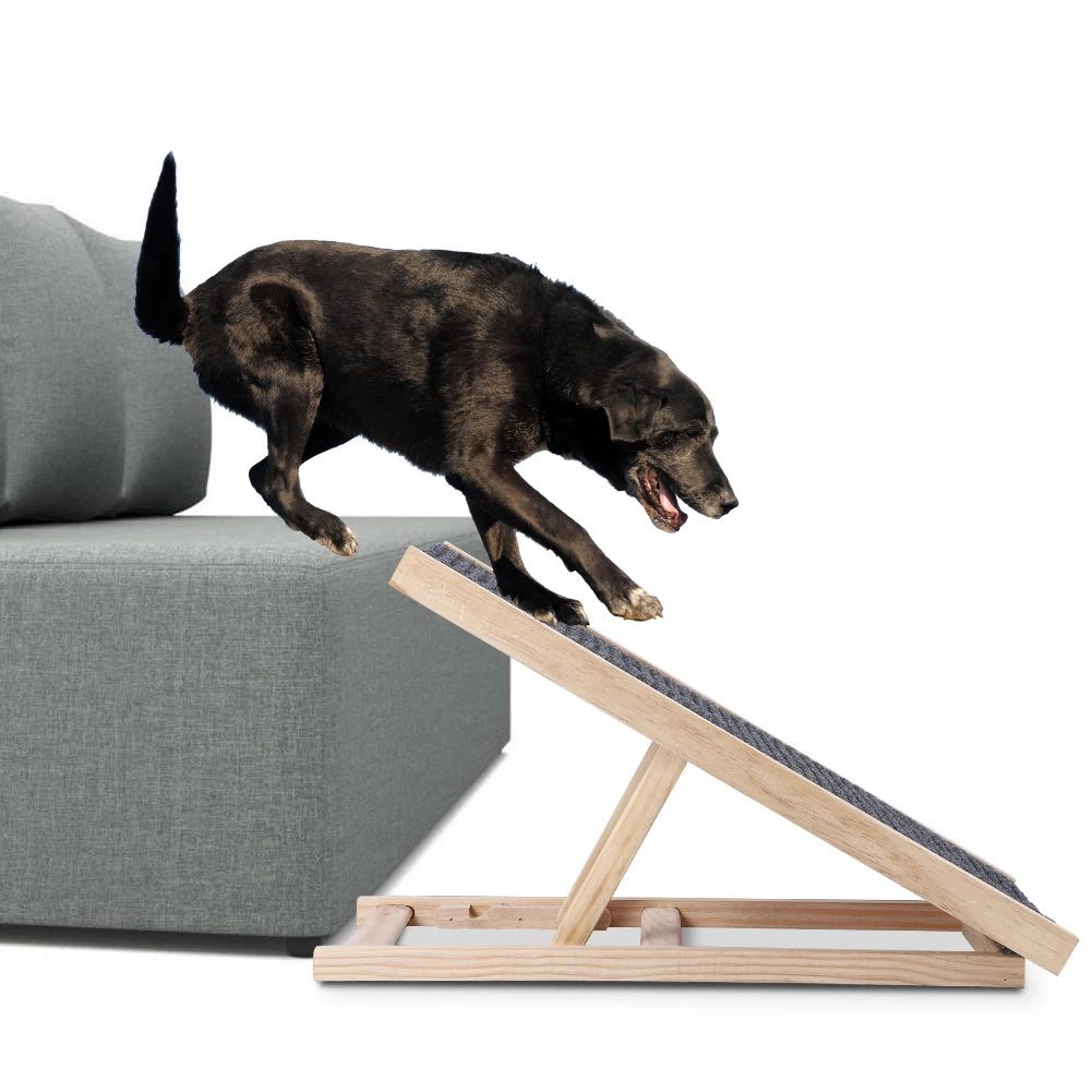 TWISTER.CK Pet Dog Ramp Ladder Natural Pine Wooden Lightweight Folding