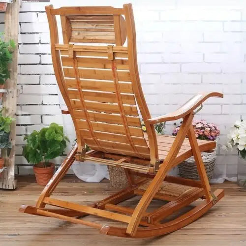 Heavy Duty Folding Bamboo Rocking Chair for Indoor and Outdoor
