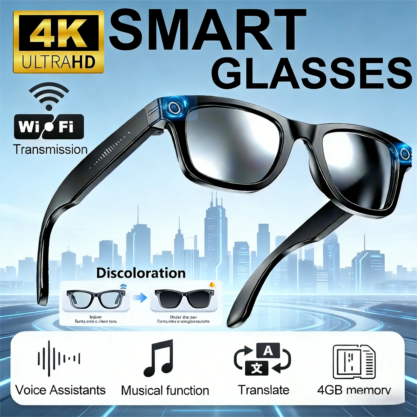 Giinova AI Smart Video Glasses 8MP Camera 4K Video
