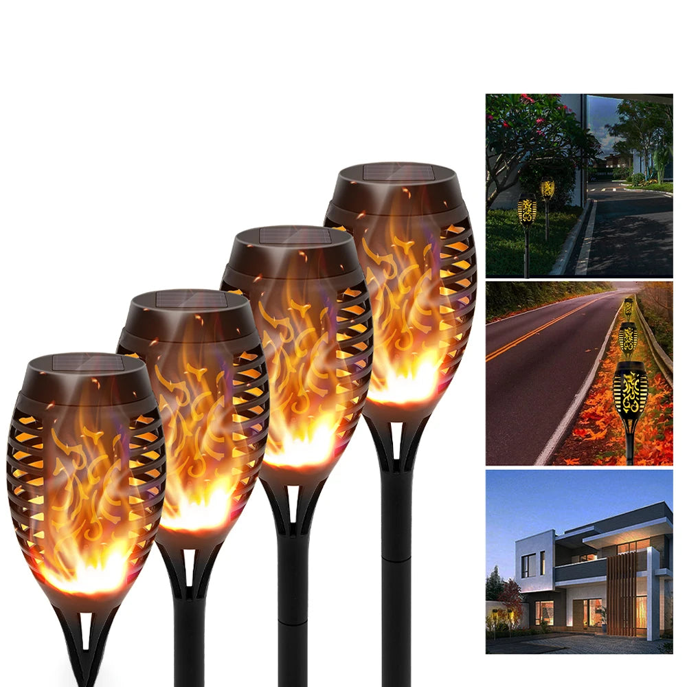Solar Flame Torch Lights LED Flickering Outdoor Lawn Path Decoration