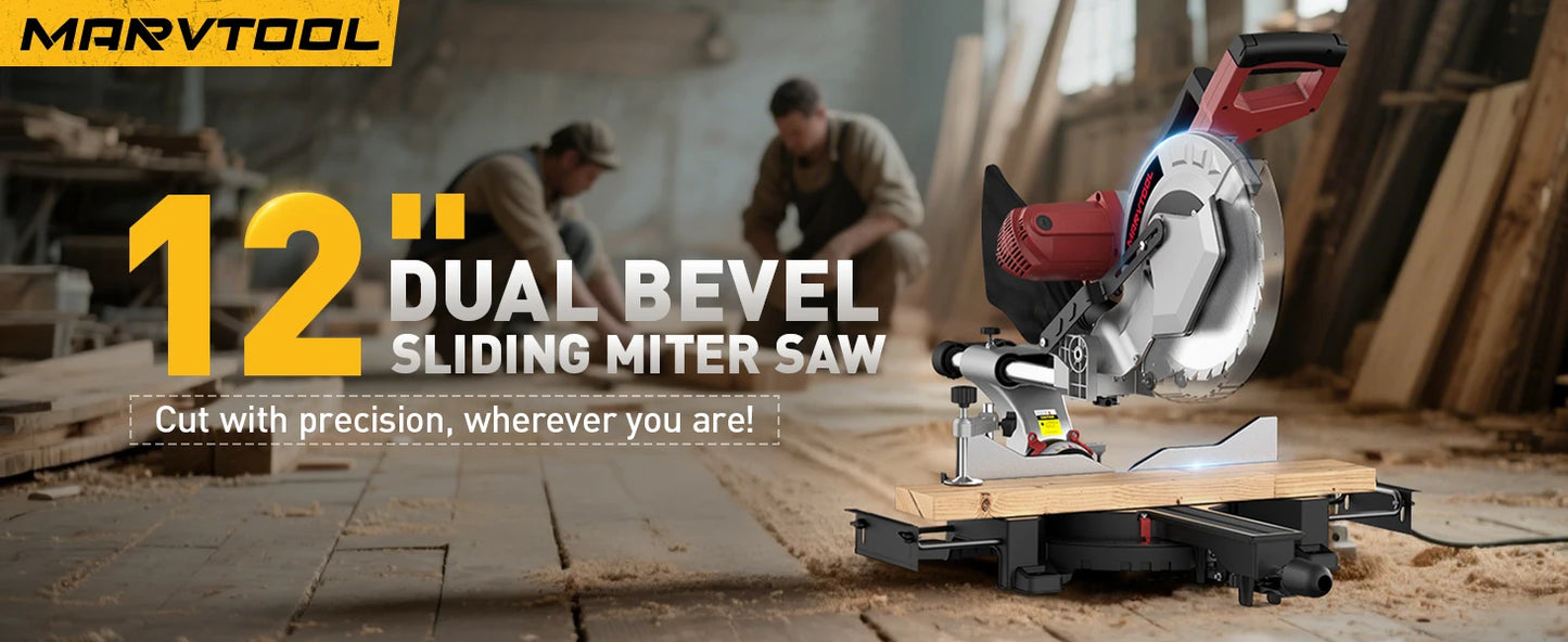 Marvtool Electric Sliding Compound Miter Saw 15 Amp Heavy Duty
