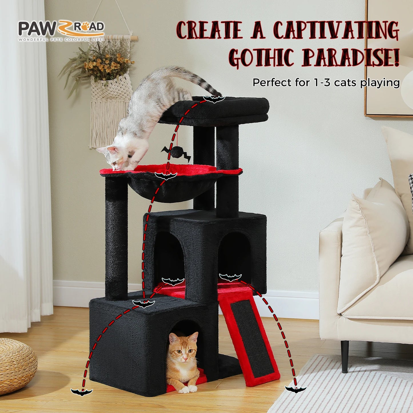 PEQULTI Cat Tree With Natural Sisal Scratching Post And Condo