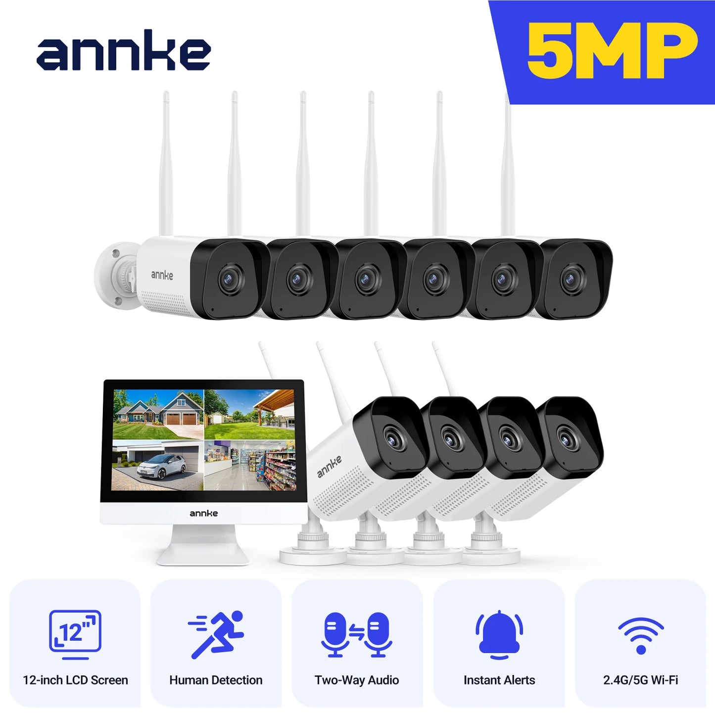 ANNKE 5MP Wireless Security Cameras Kit Outdoor NVR CCTV System
