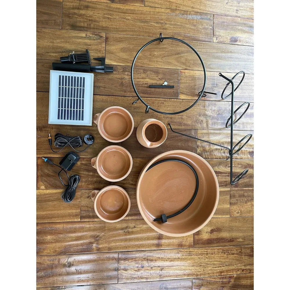 Cascade Ceramic Solar Water Fountain With Panel Pump Iron Frame