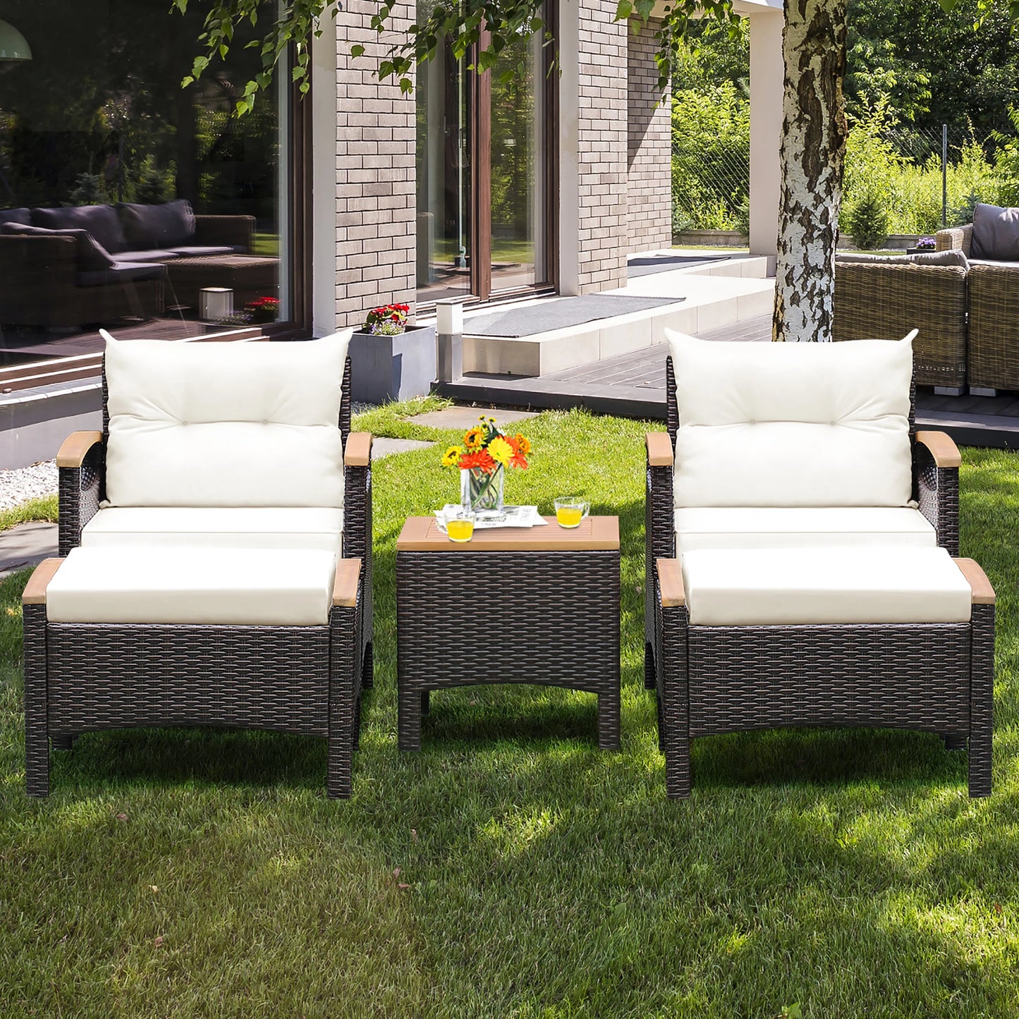 HOMASIS 5-Piece Patio Rattan Furniture Set With Wood Top Table