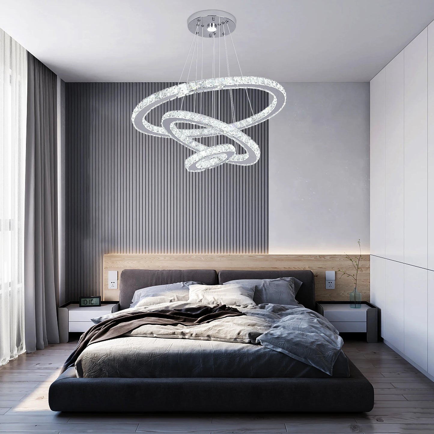 VETRULUS Crystal Ceiling Chandelier Three Ring Pendant Light