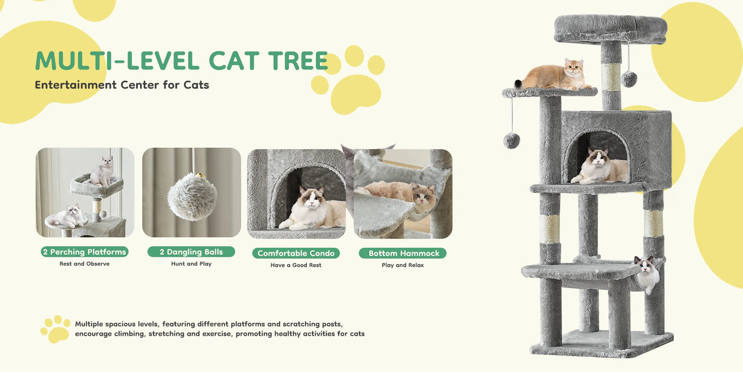 JHK Cat Tree Multi Cat Climbing Tower with Sisal Posts