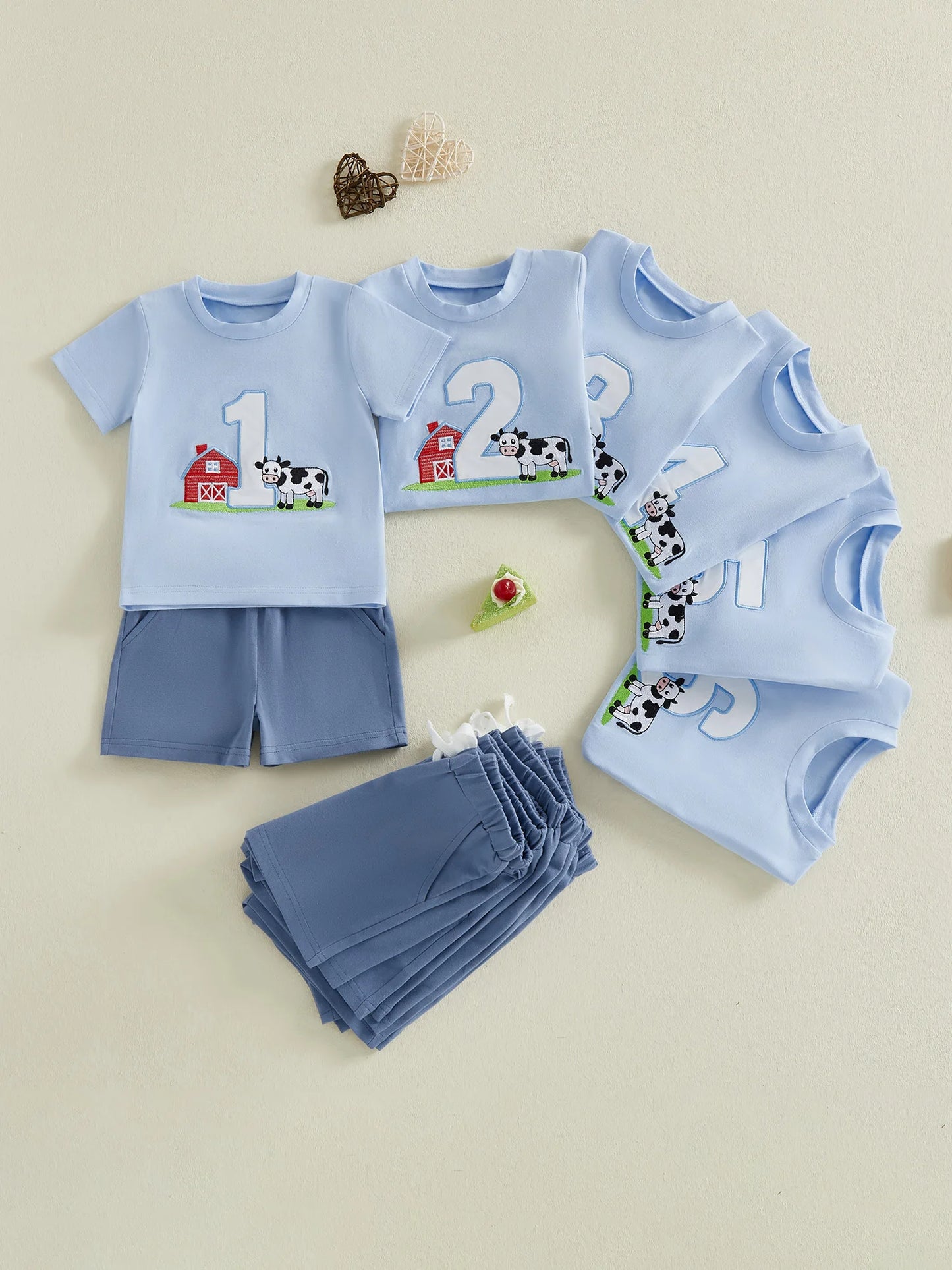 Cute Toddler Embroidered Number Horse Birthday Shirt And Pants Set