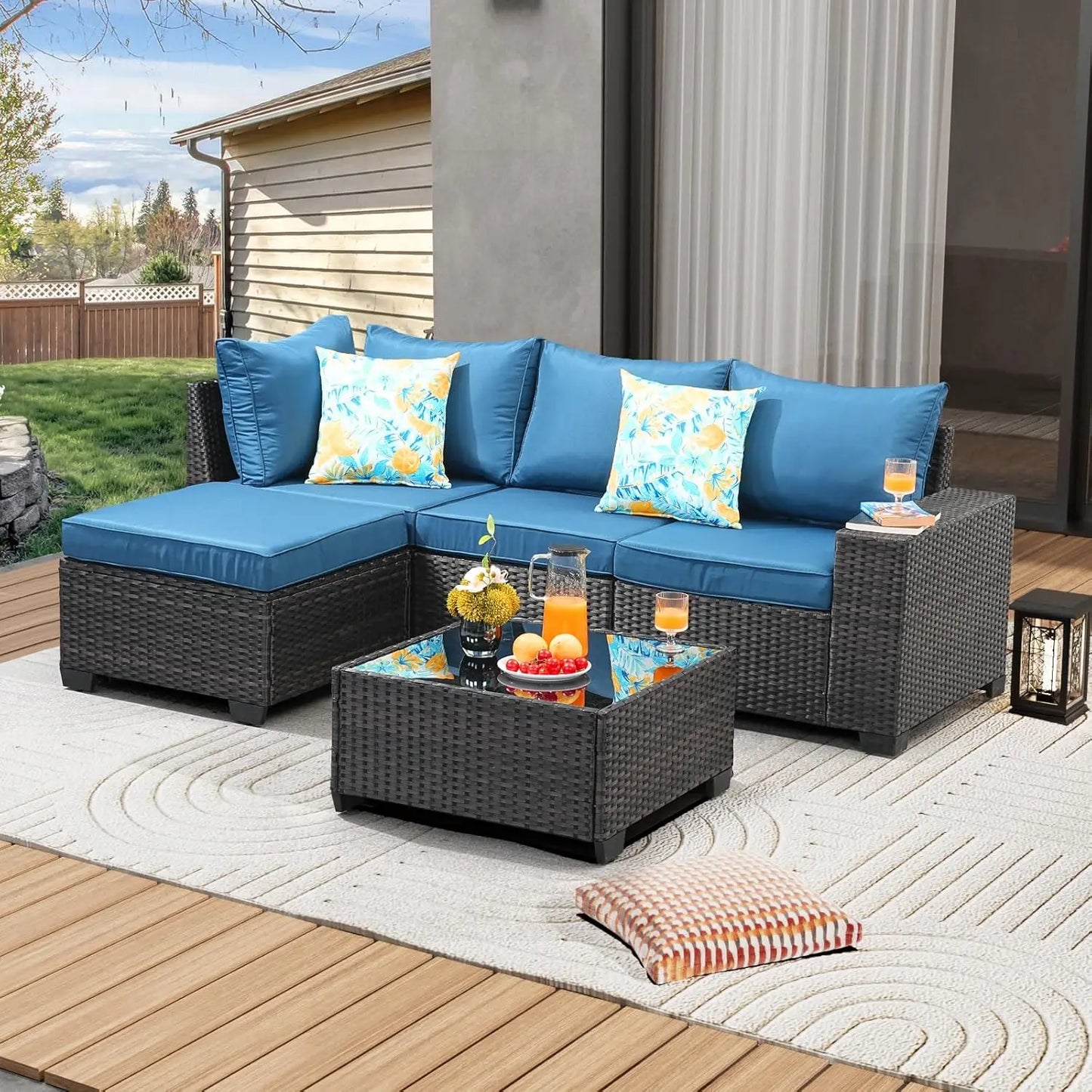 HUANZHUANG 5 Piece OutdoorPatio Furniture Set AllWeather Wicker Sofa