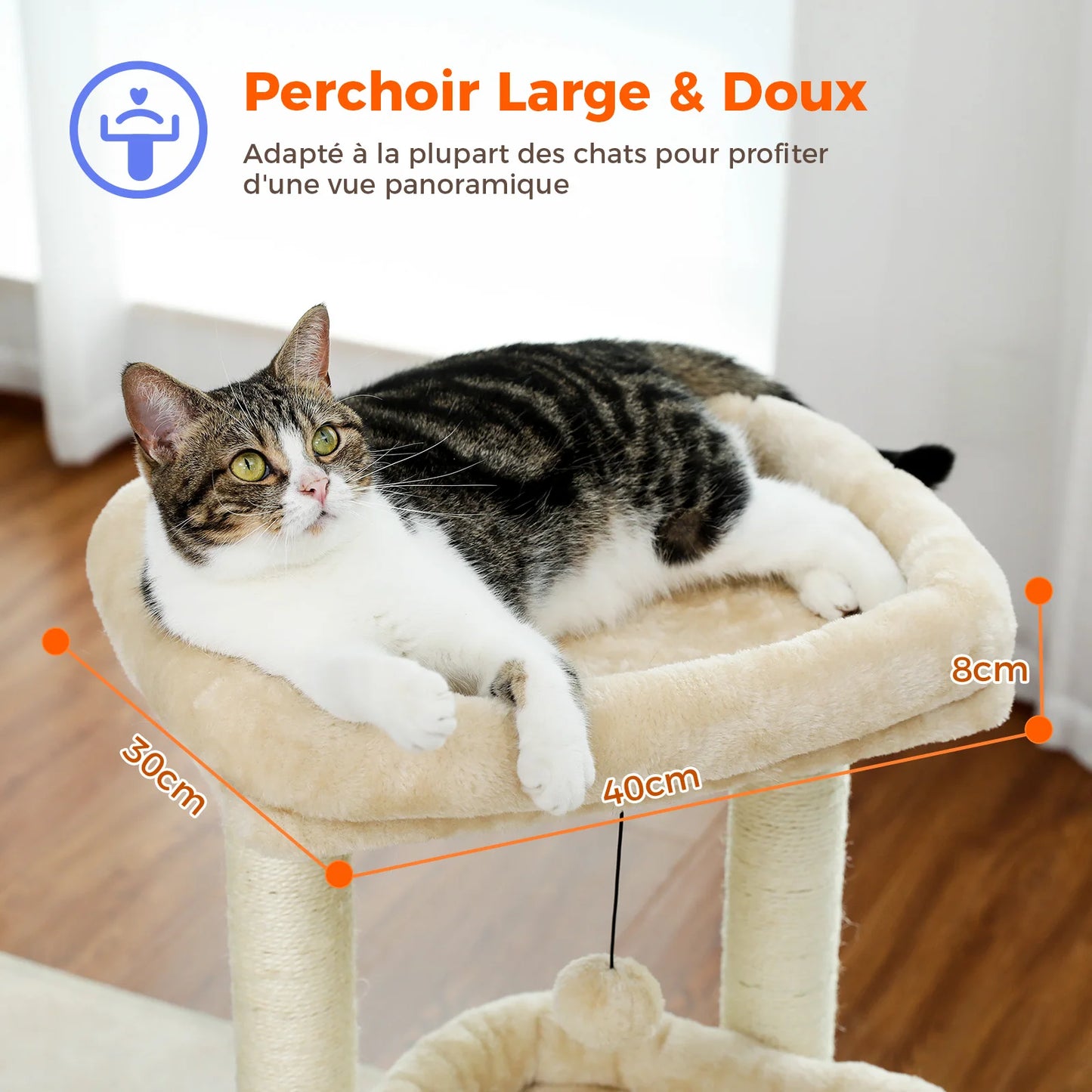PEQULTI Cat Tree With Natural Sisal Scratching Post And Condo