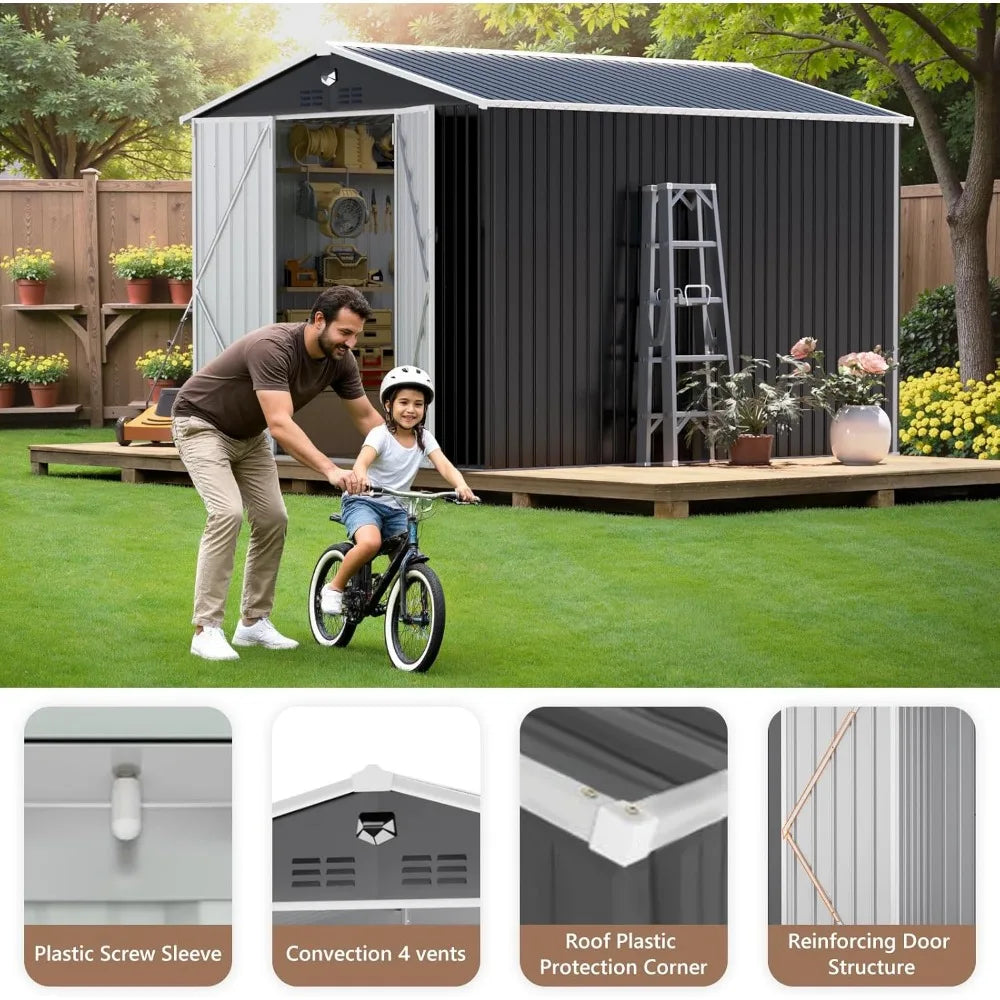 Metal Outdoor Storage Shed With Lockable Doors Waterproof
