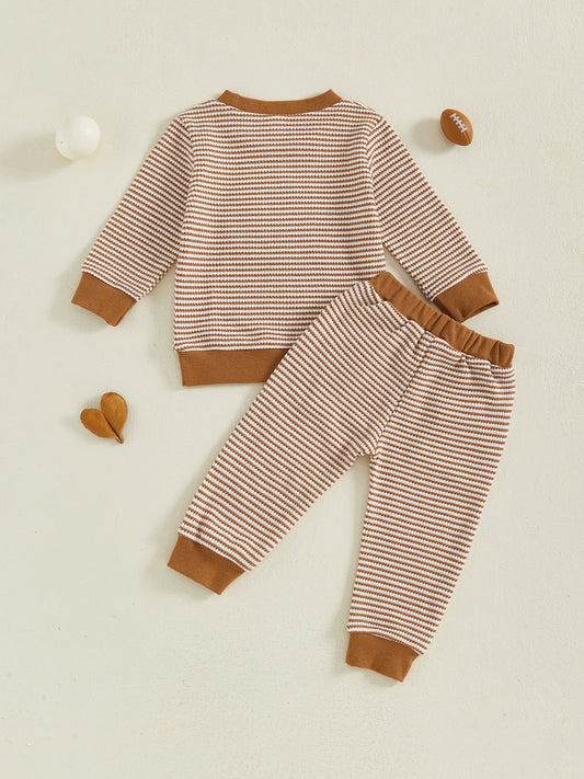 Kids 2-Piece Fall Set Long Sleeve Rugby Embroidered Striped Tops and Pants
