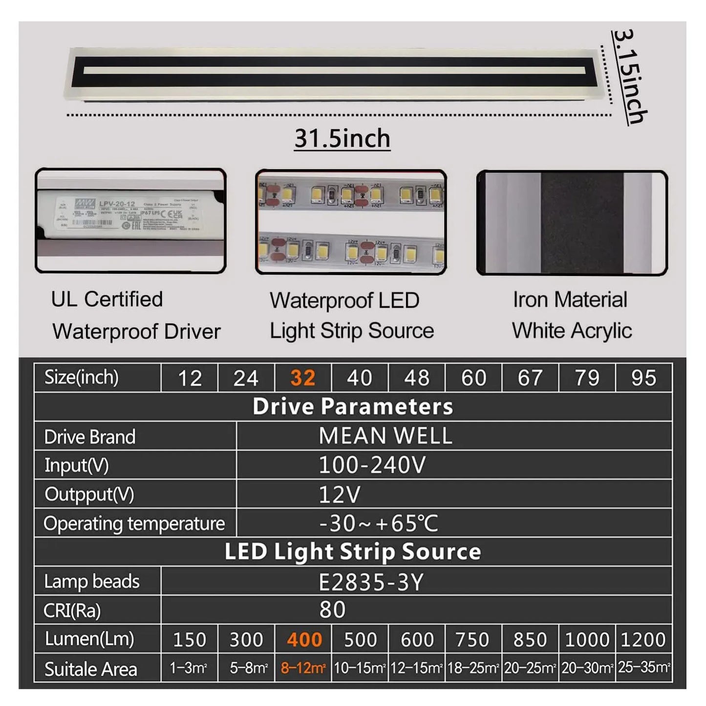 Outdoor Long Strip Modern LED Wall Lighting Fixture Sconce