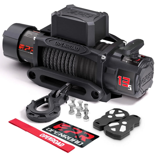 OPENROAD 12v 13500lbs Recovery Winch with Synthetic Rope 2 Wireless Remotes IP68 Waterproof Electric Winch for Jeep 4x4 Off Road