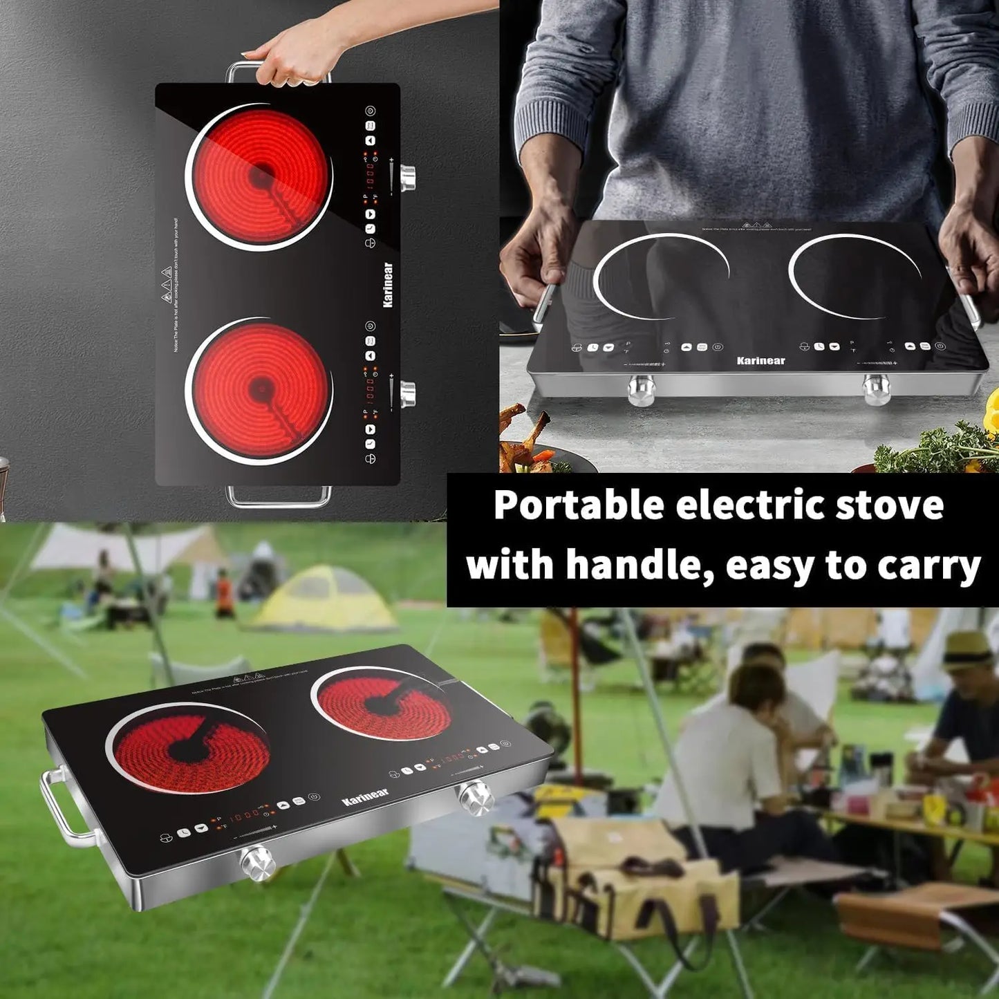 Karinear Ceramic 2 Zone Electric Hob 3200W With Safety Lock
