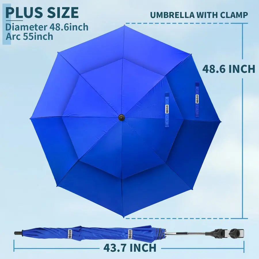 Double Canopy Beach Umbrella With Clamp Clip UPF50 360 Degree Adjustable