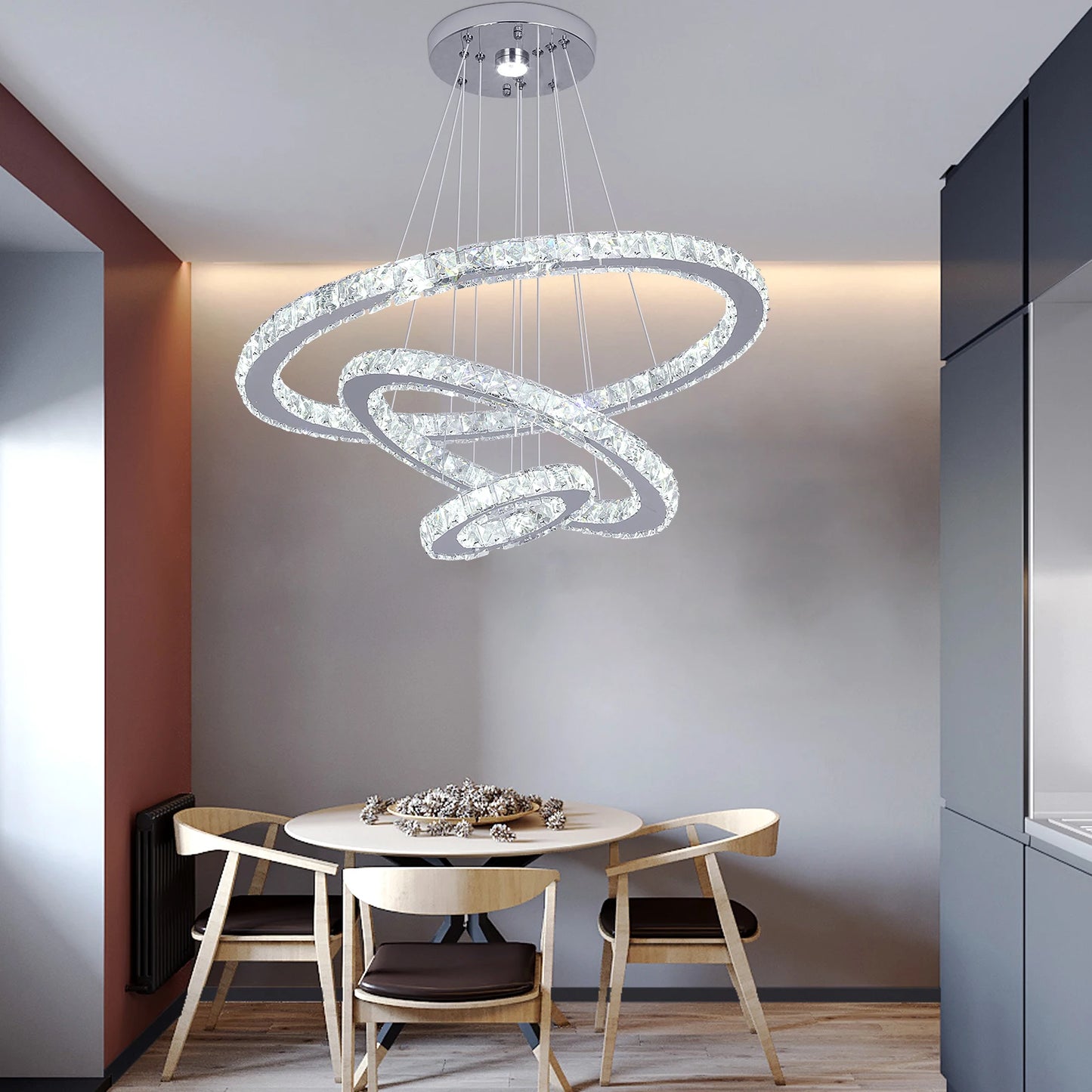 VETRULUS Crystal Ceiling Chandelier Three Ring Pendant Light