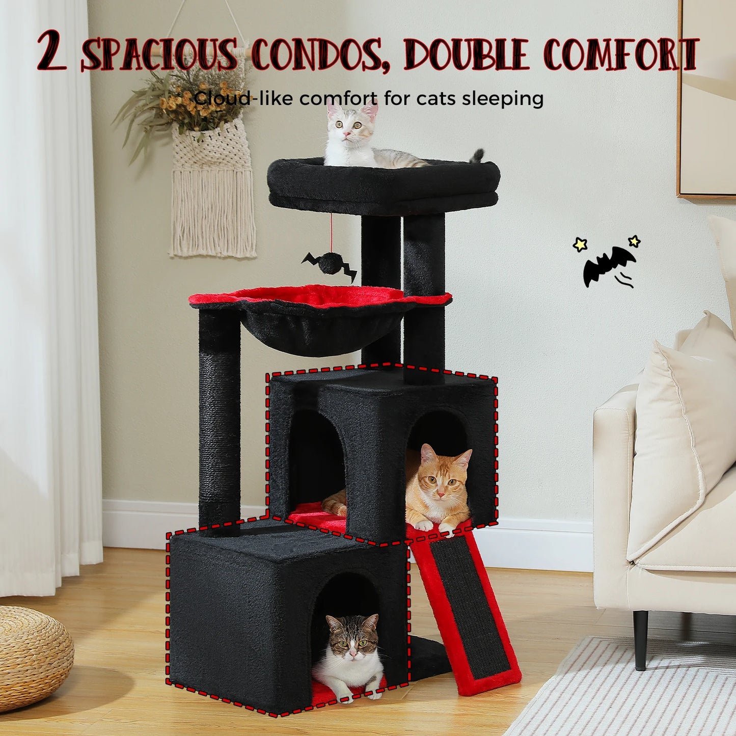 PEQULTI Cat Tree With Natural Sisal Scratching Post And Condo
