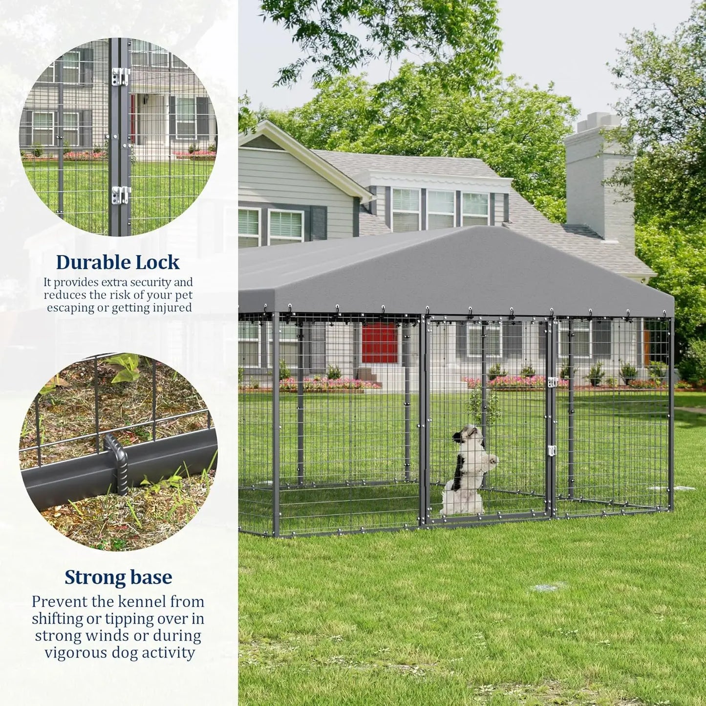 Galvanized Steel Dog Kennel With Double Locks UV Roof Cover