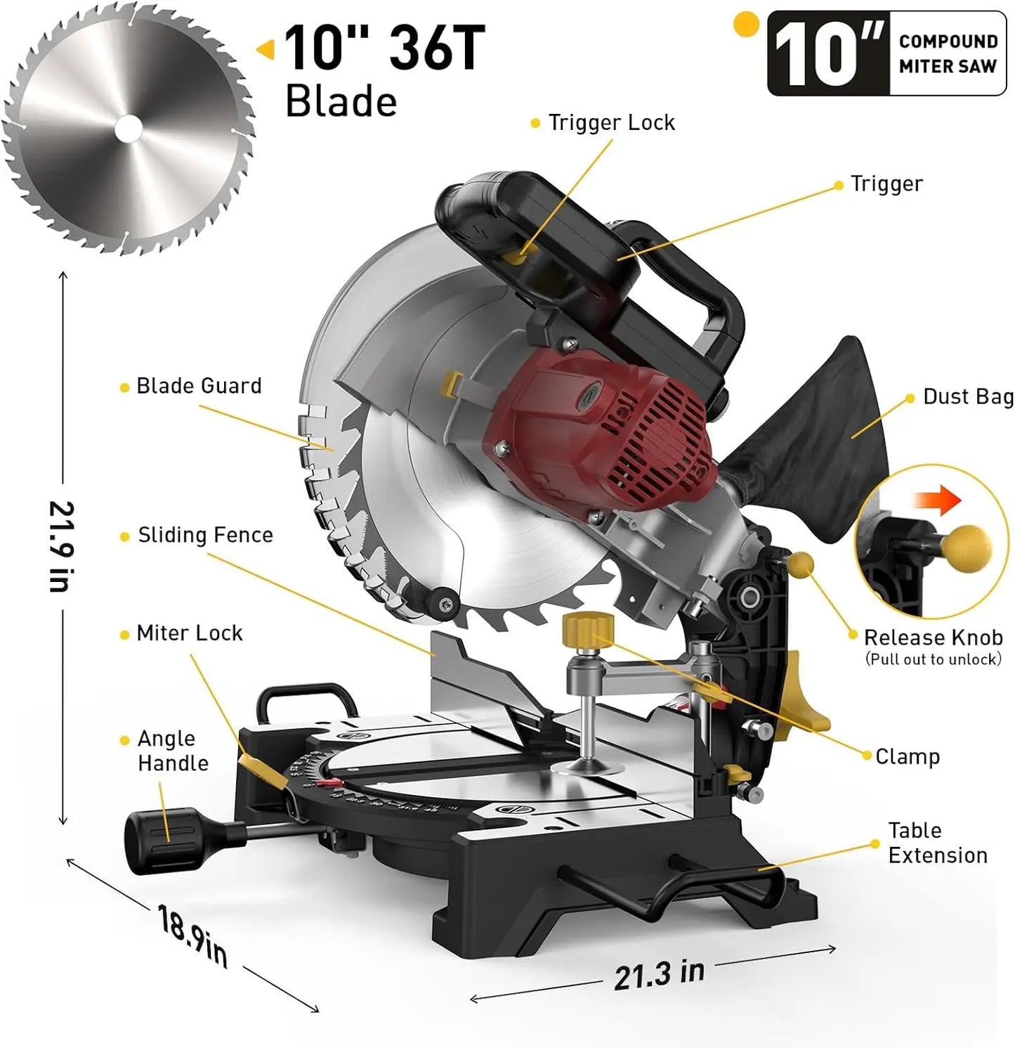 Single Bevel Miter Saw Fifteen Amp 5000 RPM Heavy Duty