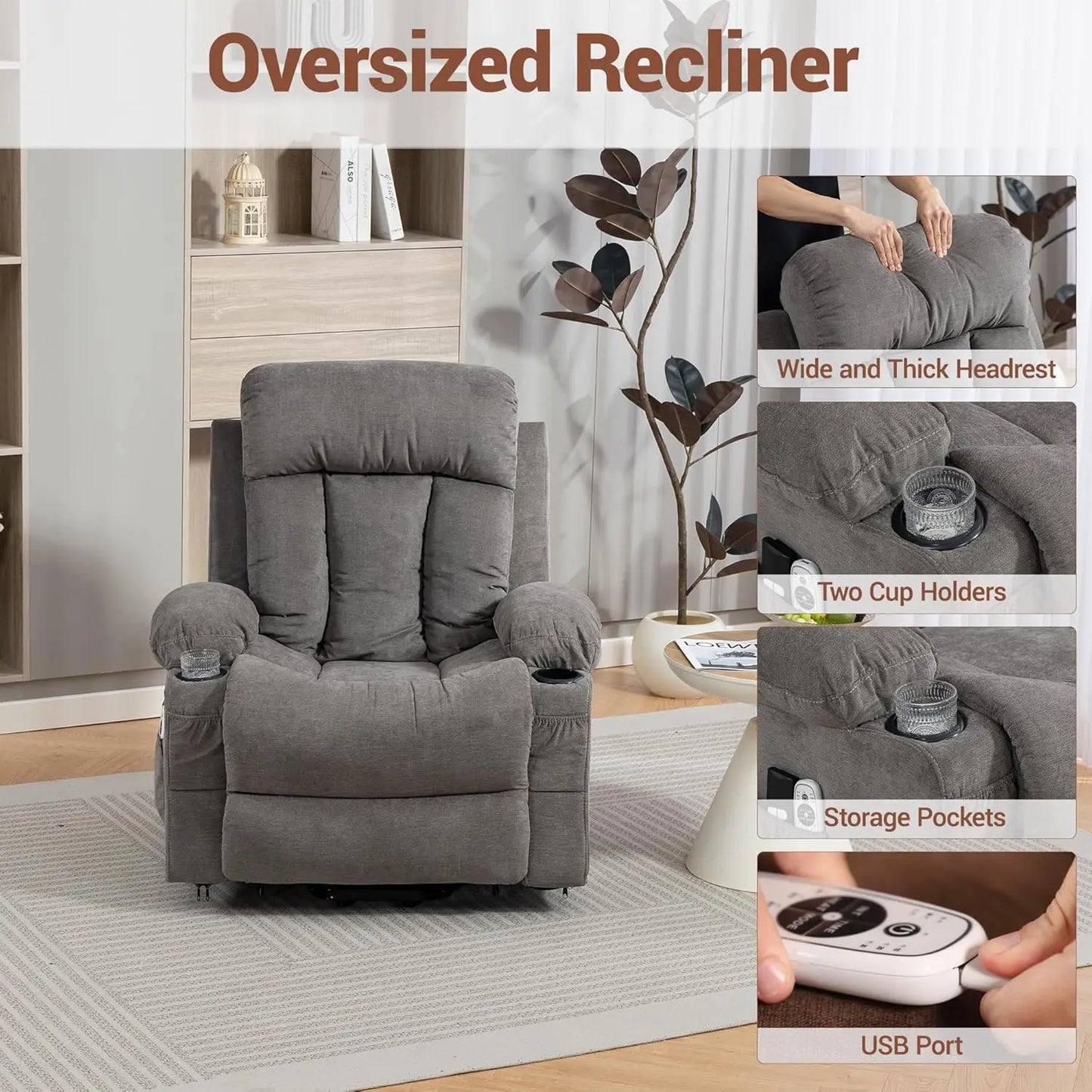 Power Lift Recliner Massage Chair For Elderly With Lumbar Heat