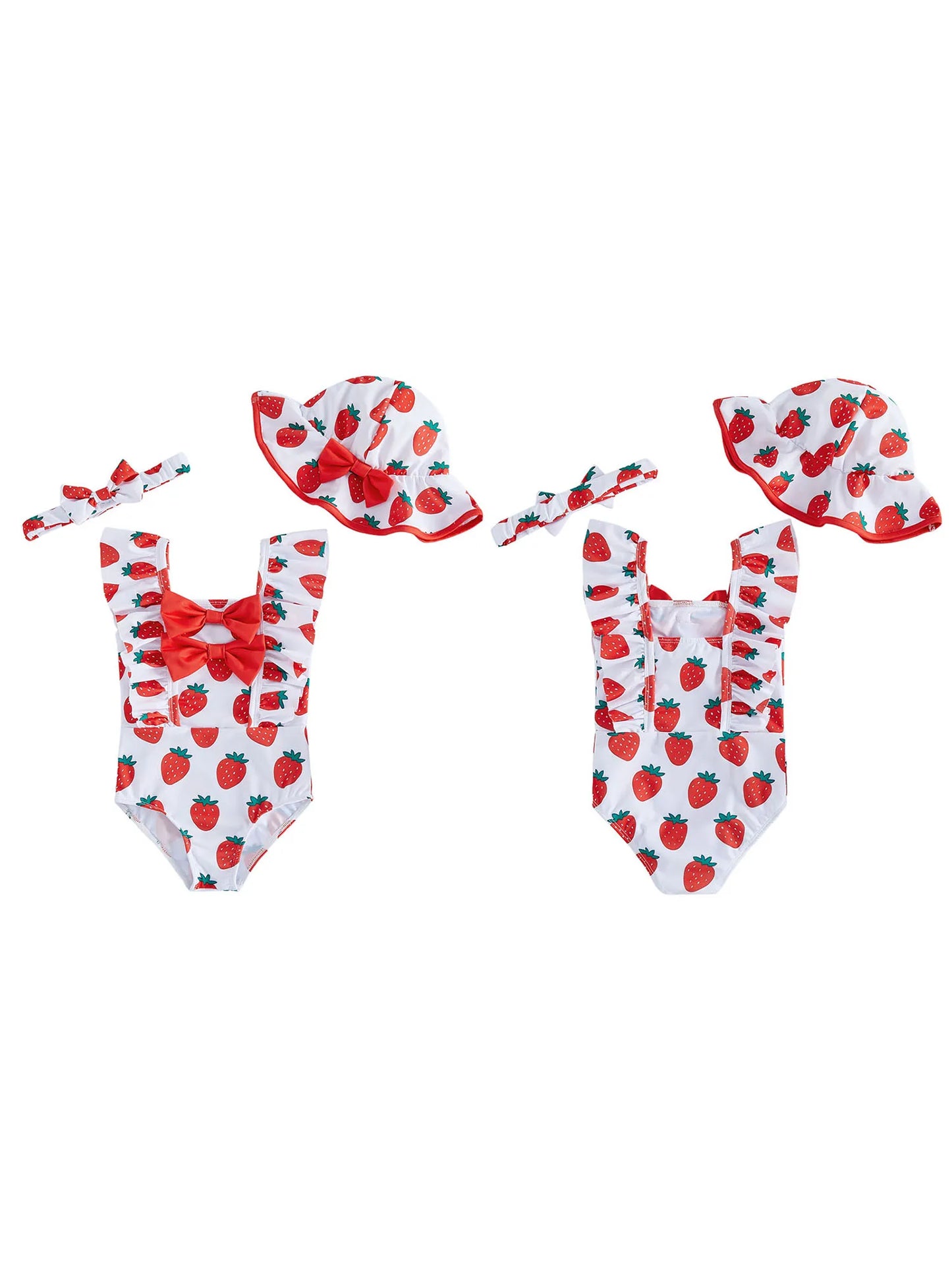 Baby Girls Ruffle Trim Swimsuit With Floral Print Beach Set