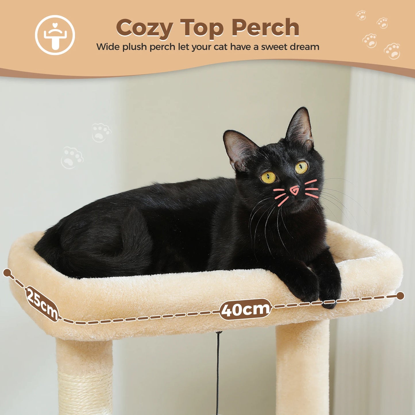 PEQULTI Cat Tree With Natural Sisal Scratching Post And Condo