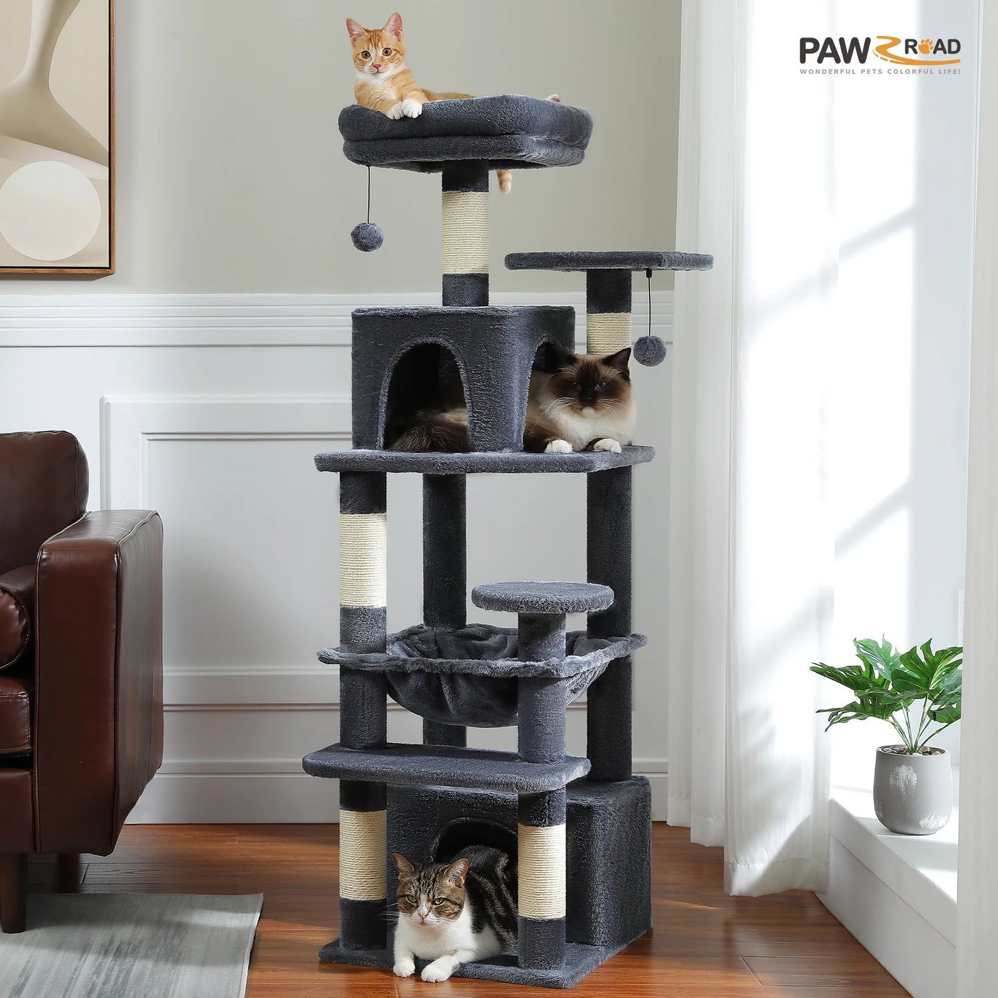 PAWZ Road Cat Tree Tower With Sisal Scratching Posts Hammock