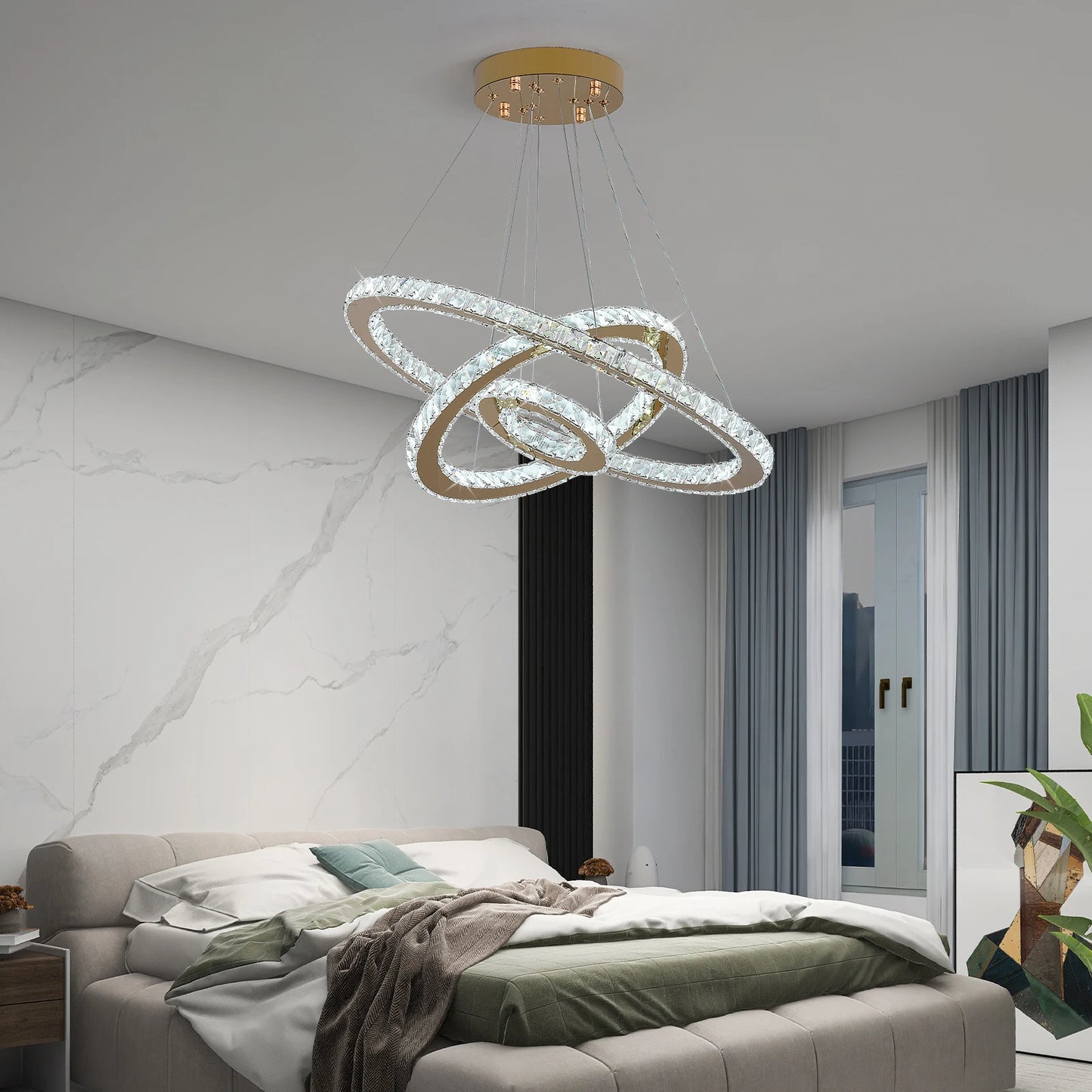 VETRULUS Crystal Ceiling Chandelier Three Ring Pendant Light