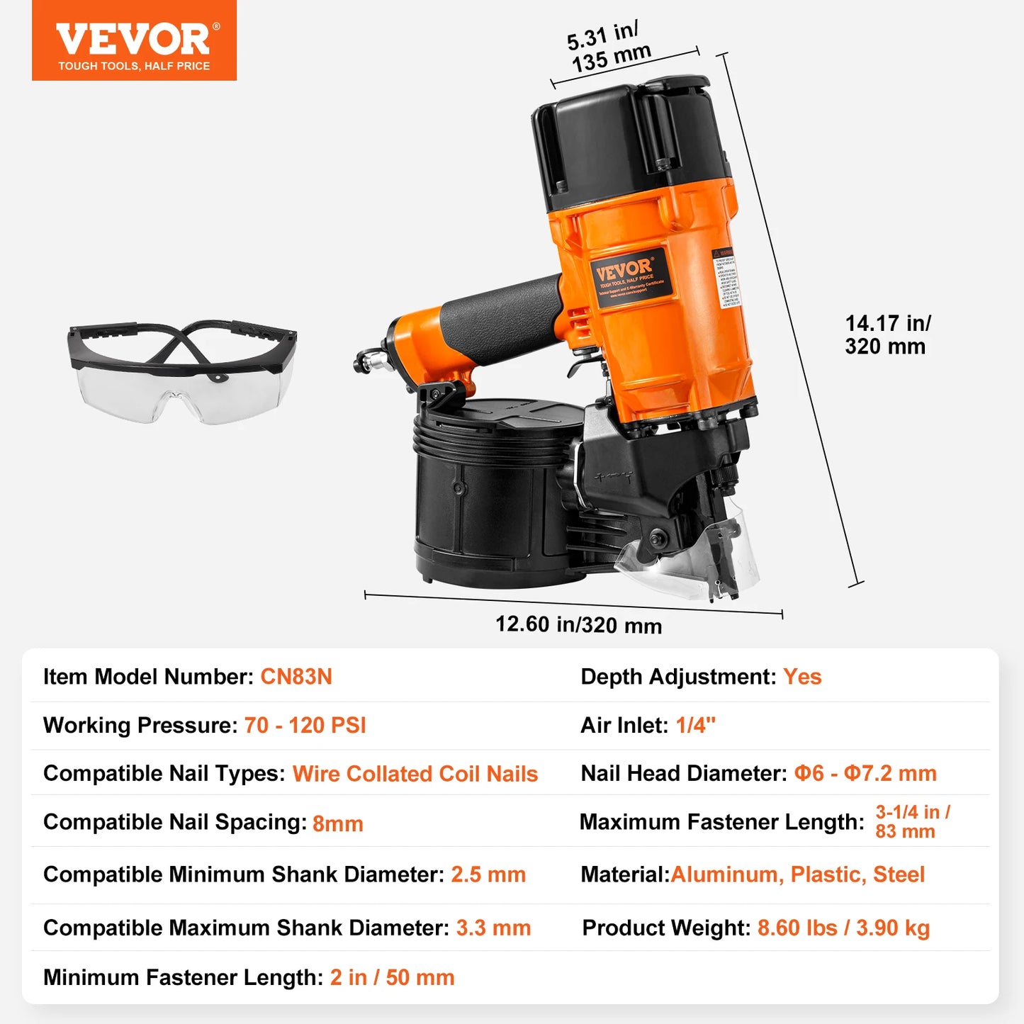 VEVOR Siding Nailer Coil CN65 CN55 CN70 CN83 CN90 Pneumatic