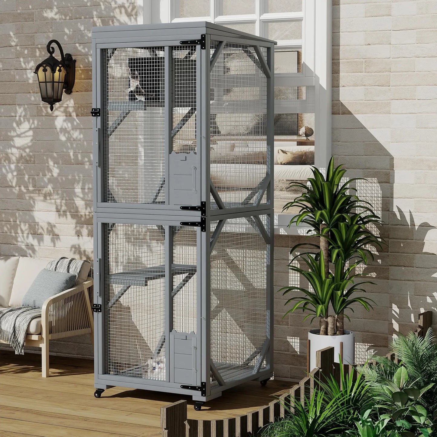 HiMISSCatio Outdoor Cat Enclosure With Lockable Wheels Multi Door