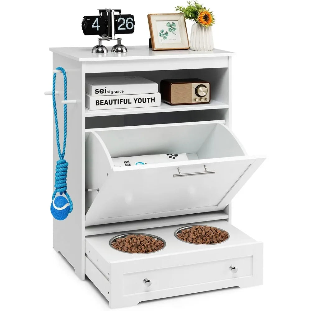 Pet Feeder Station With Double Pull Out Bowls And Cabinet