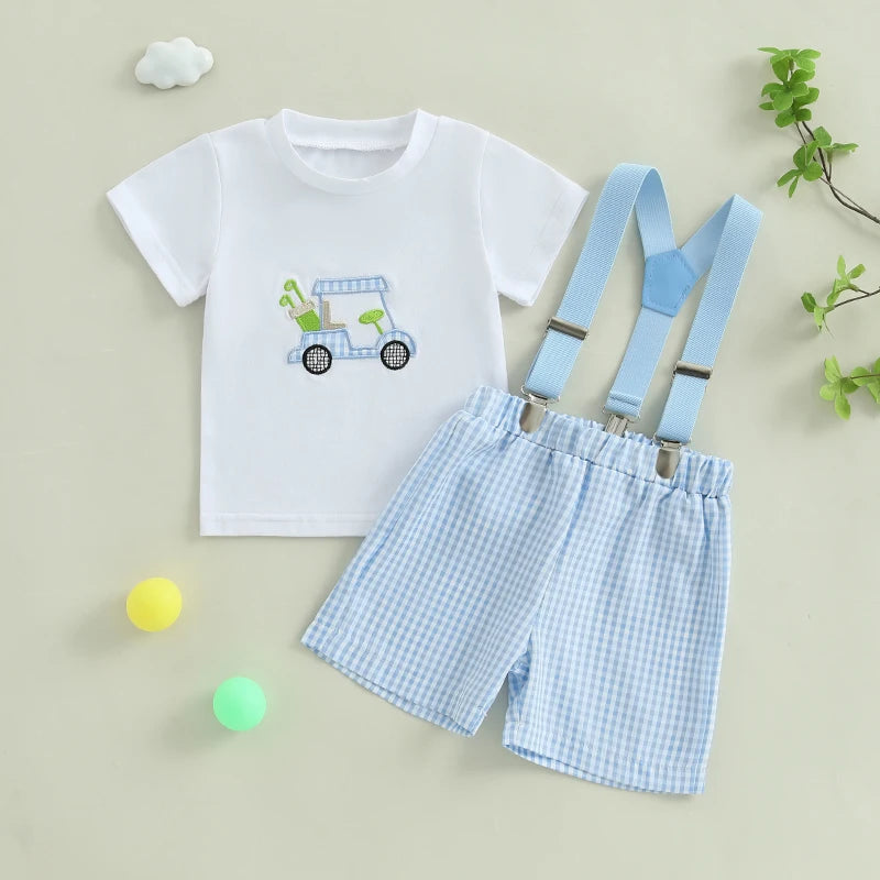 Unisex Dinosaur Print Summer Tee And Plaid Shorts Set