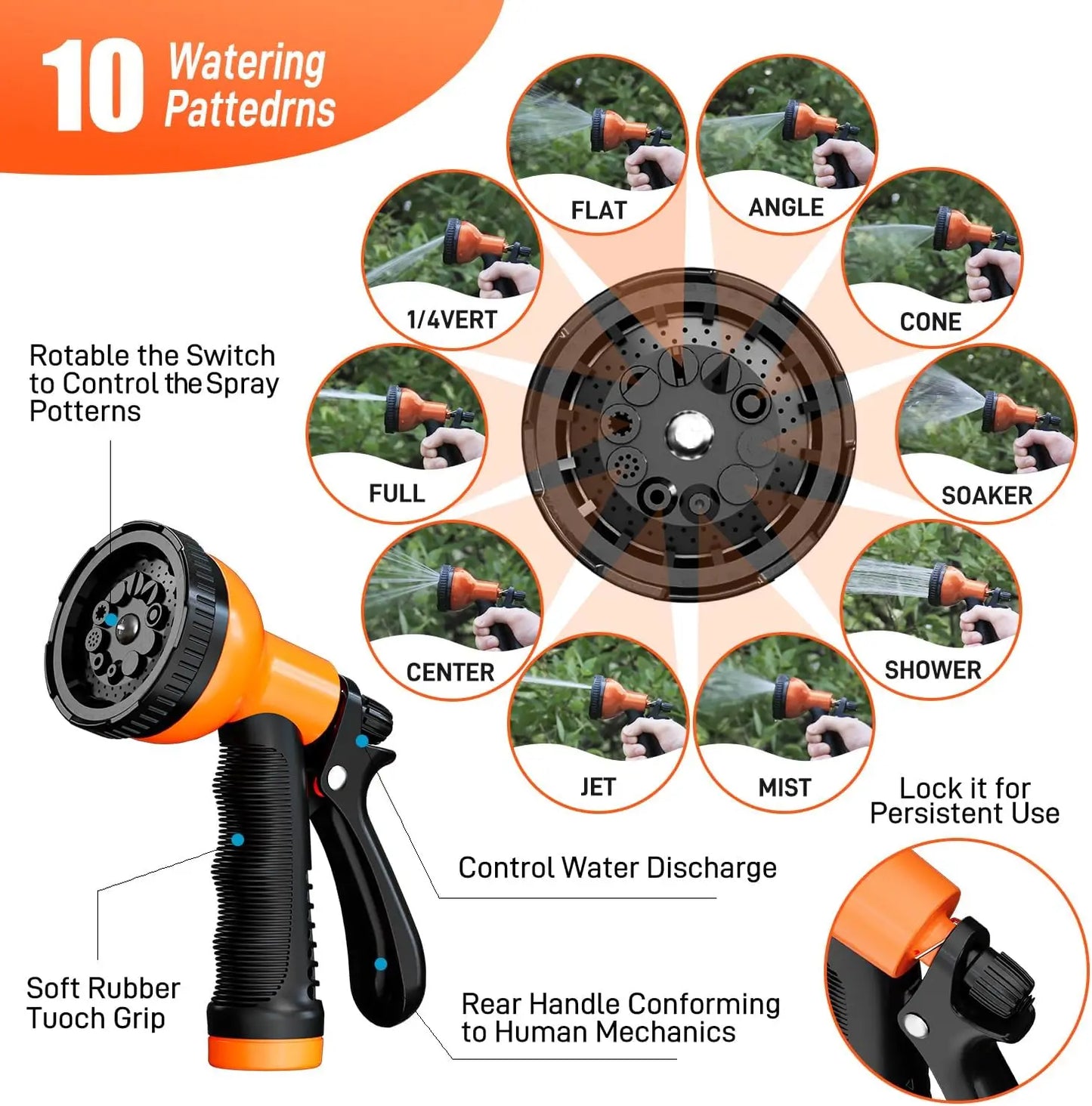 Stainless Steel Garden Hose With 10 Function Spray Nozzle