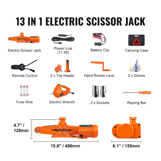 SucceBuy 3 Ton Electric Scissor Car Jack Kit With 12V Electric Impact Wrench