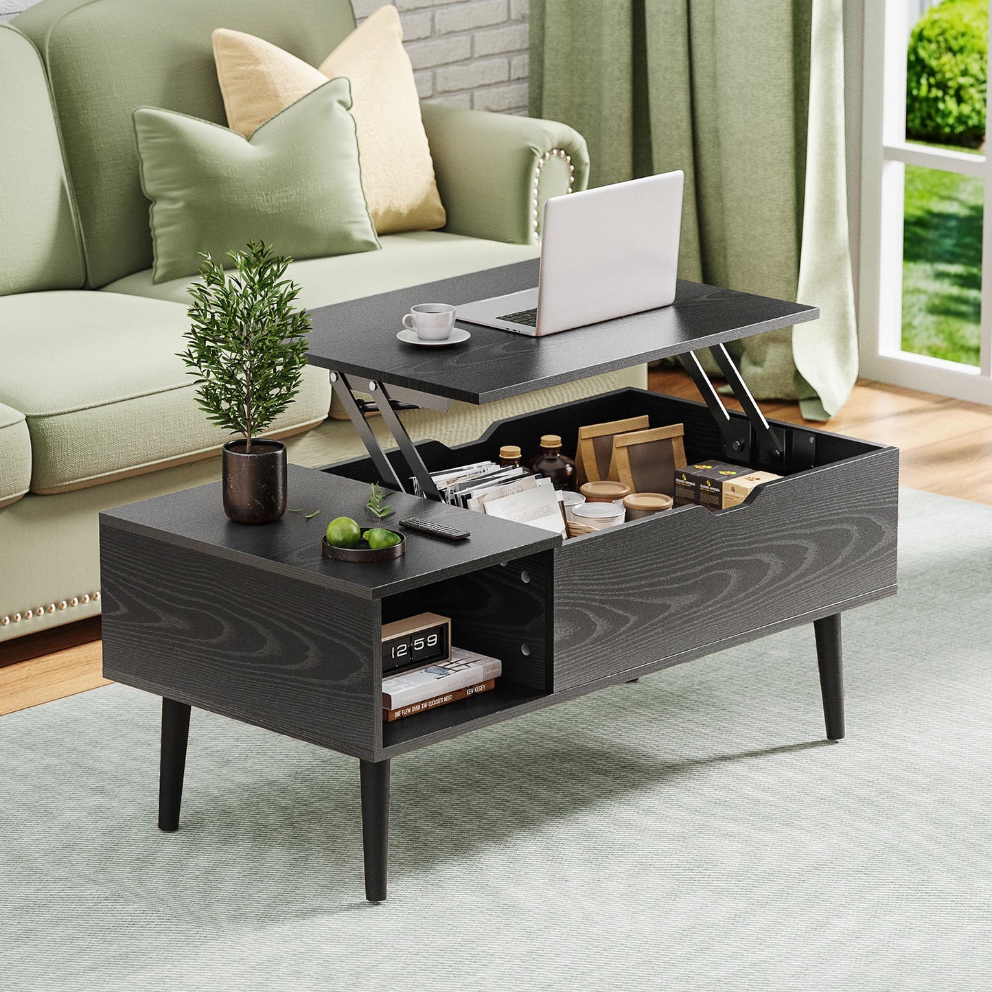 JHK Lift Top Coffee Table With Adjustable Storage Shelf