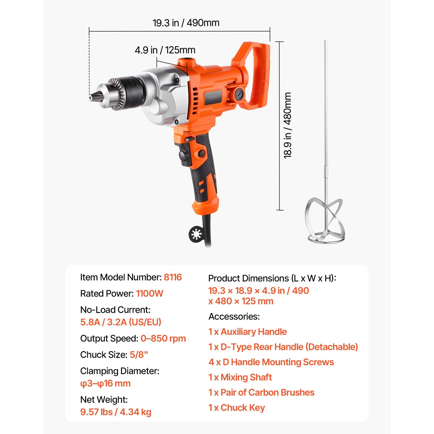 SucceBuy Drill Mixer Corded Electric With D Handle For Cement