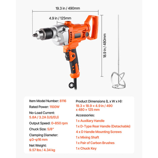 SucceBuy Drill Mixer Corded Electric With D Handle For Cement