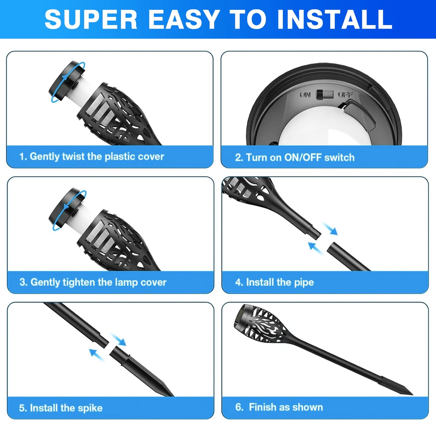 Solar Flame Torch Lights LED Flickering Outdoor Lawn Path Decoration