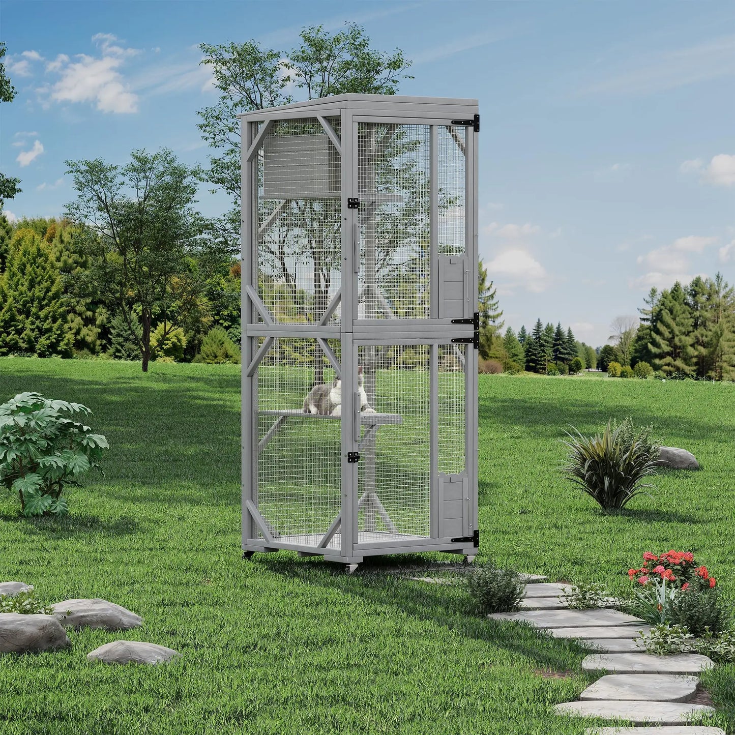 HiMISSCatio Outdoor Cat Enclosure With Lockable Wheels Multi Door