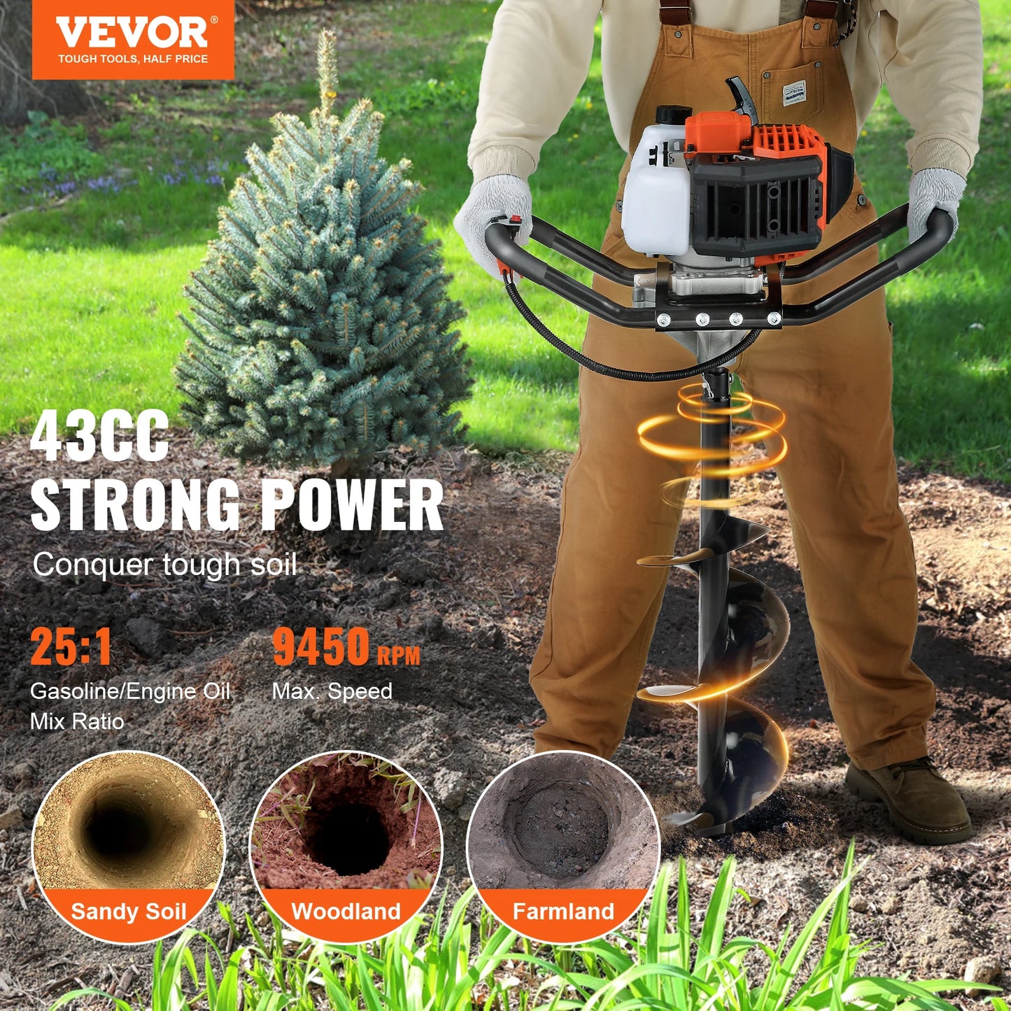 SucceBuy Gas Powered Post Hole Digger Earth Auger Tool