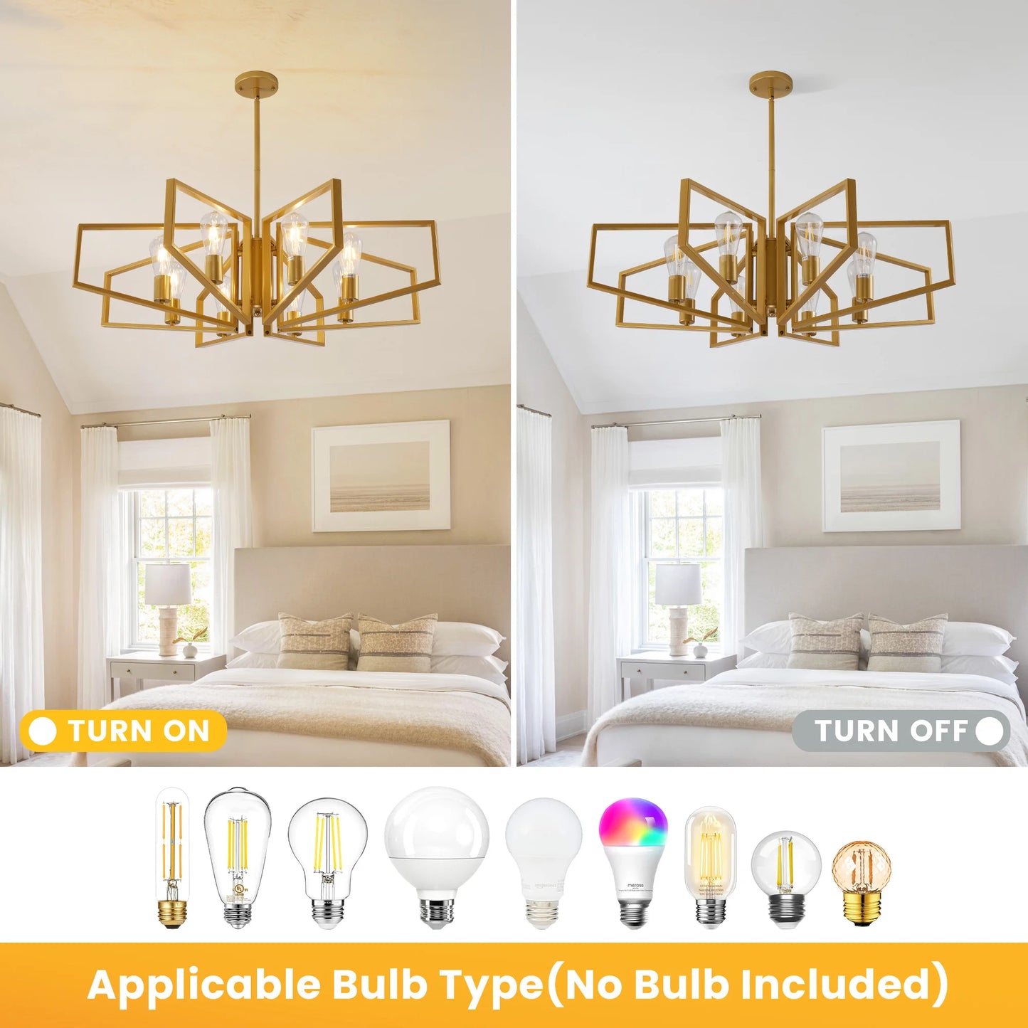 Geometric 8-Light Adjustable Height Chandelier Black Frame And Gold Accents